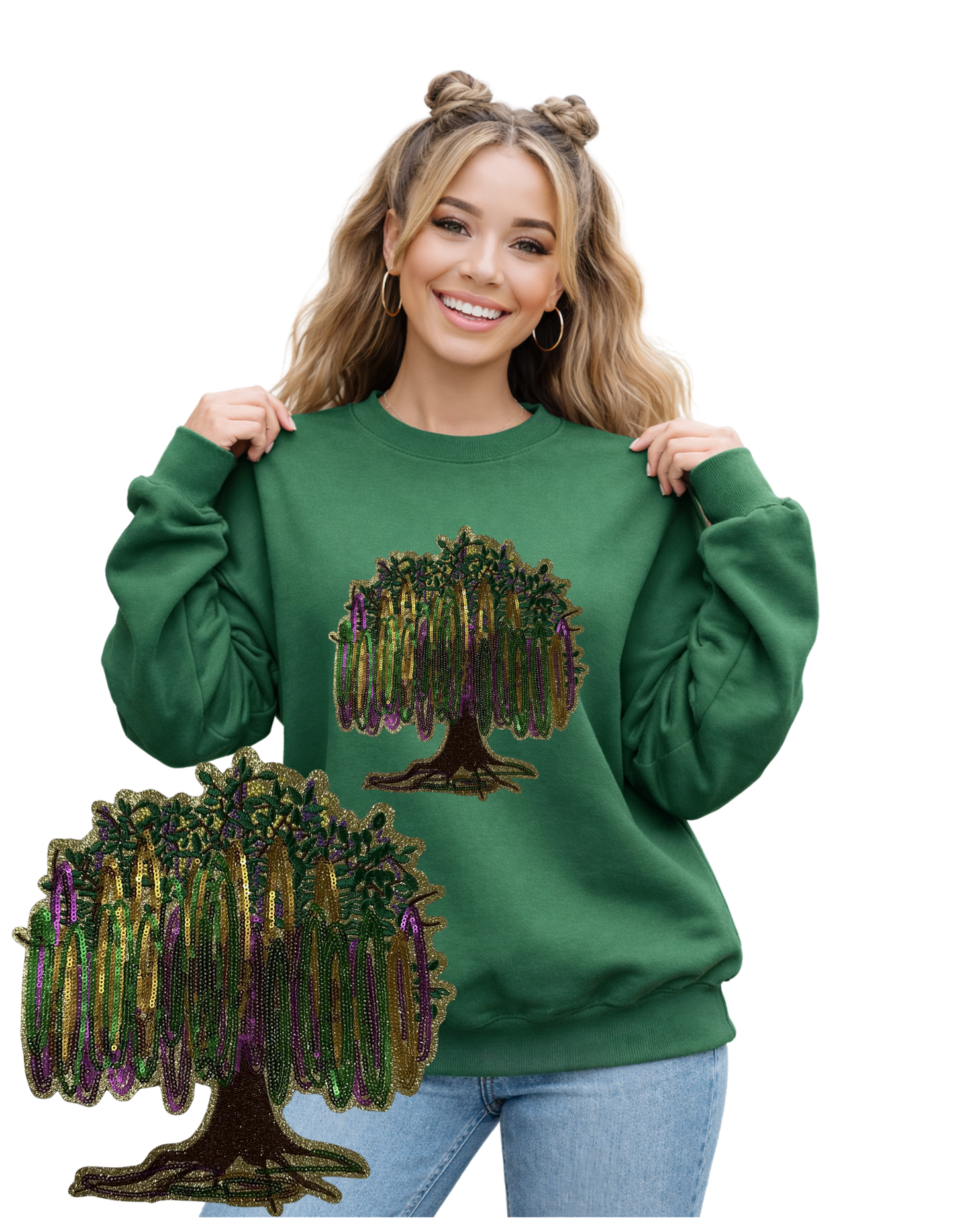 Mardi Gras Crewneck-Bead Tree