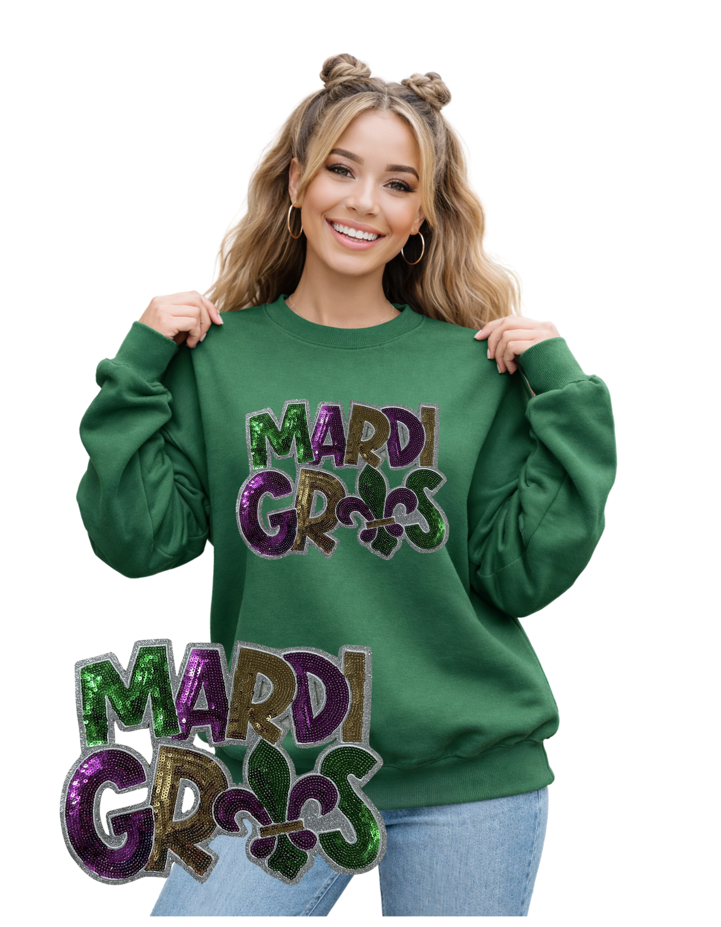 Mardi Gras Crewneck-Fleur de lis Glitter