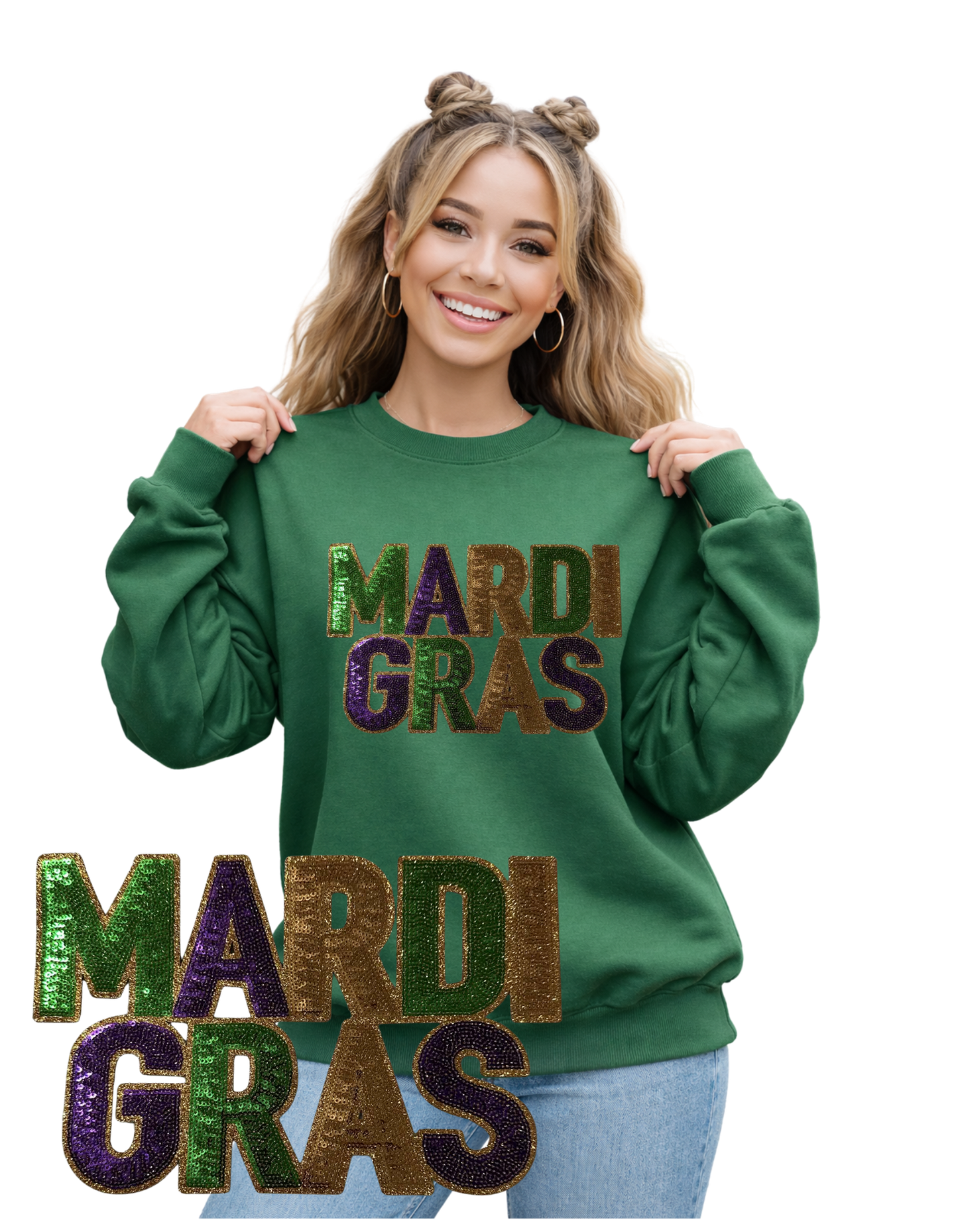 Mardi Gras Crewneck-Sequin Bow Mardi Gras
