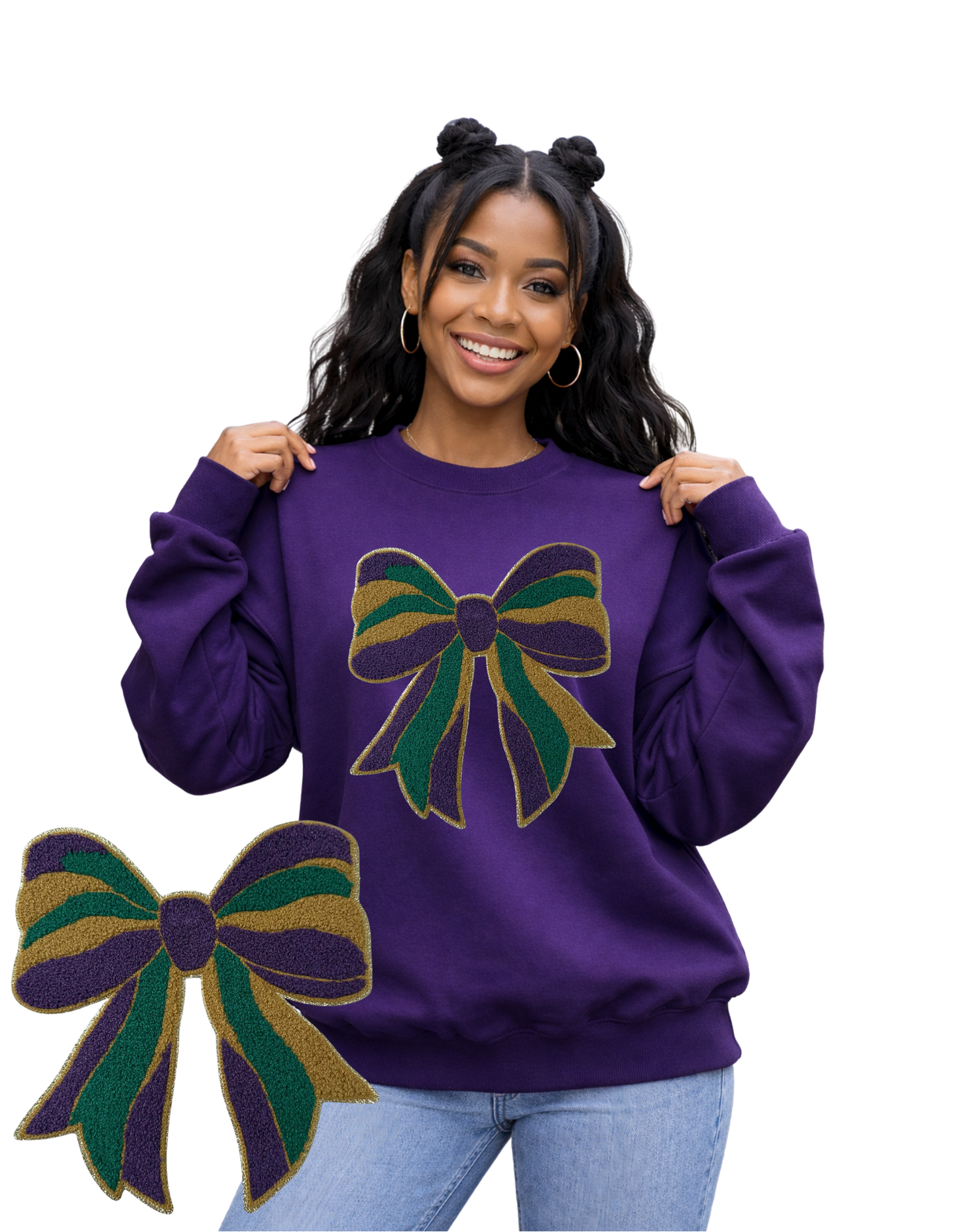 Mardi Gras Crewneck-Chenile Bow