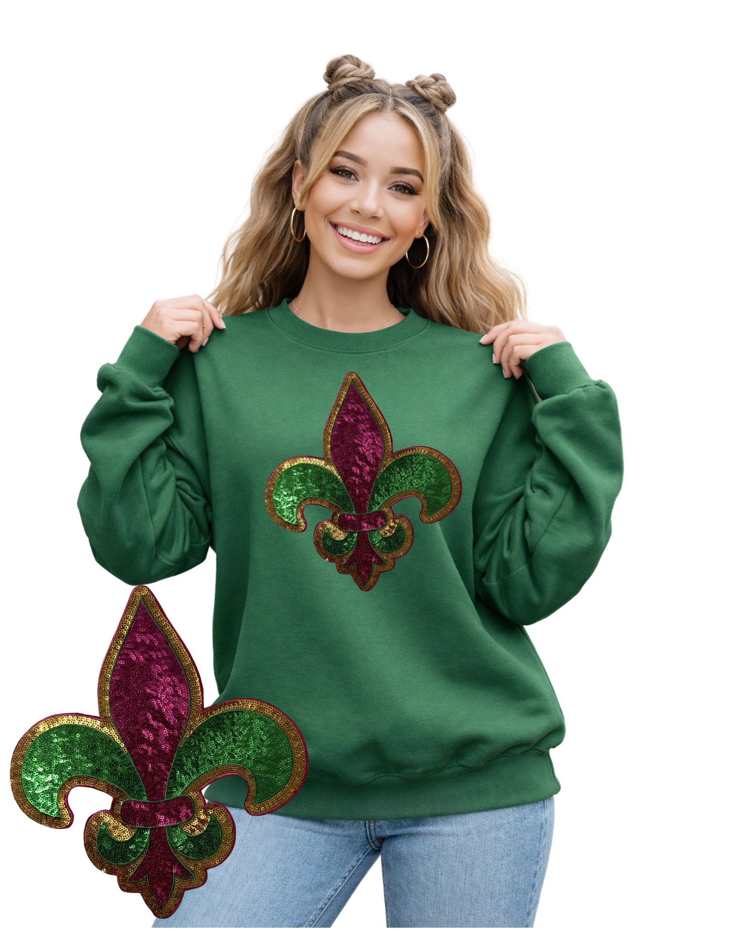 Mardi Gras Crewneck-Pink fleur de lis