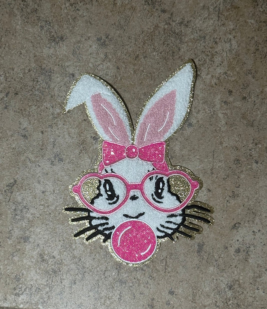 Bunny with Bubble Gum Iron On Patch