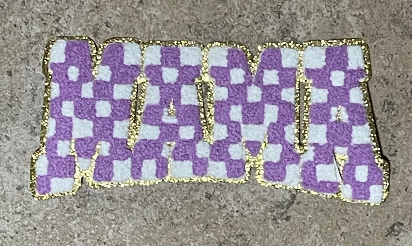 Mama Iron On Patch (Checkered Design-Assorted Colors)