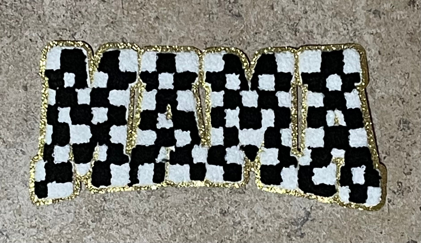 Mama Iron On Patch (Checkered Design-Assorted Colors)