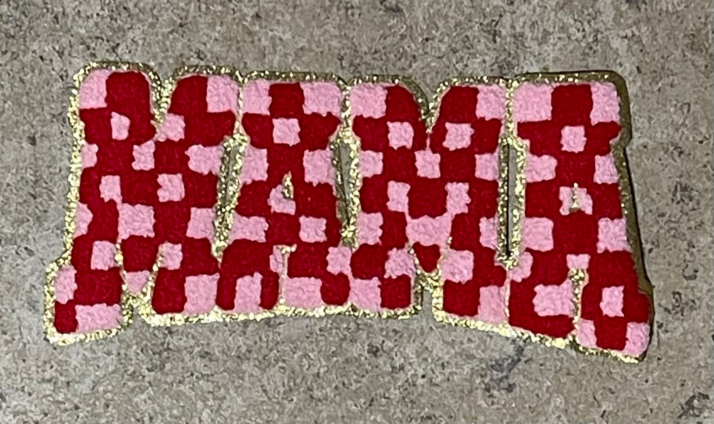 Mama Iron On Patch (Checkered Design-Assorted Colors)