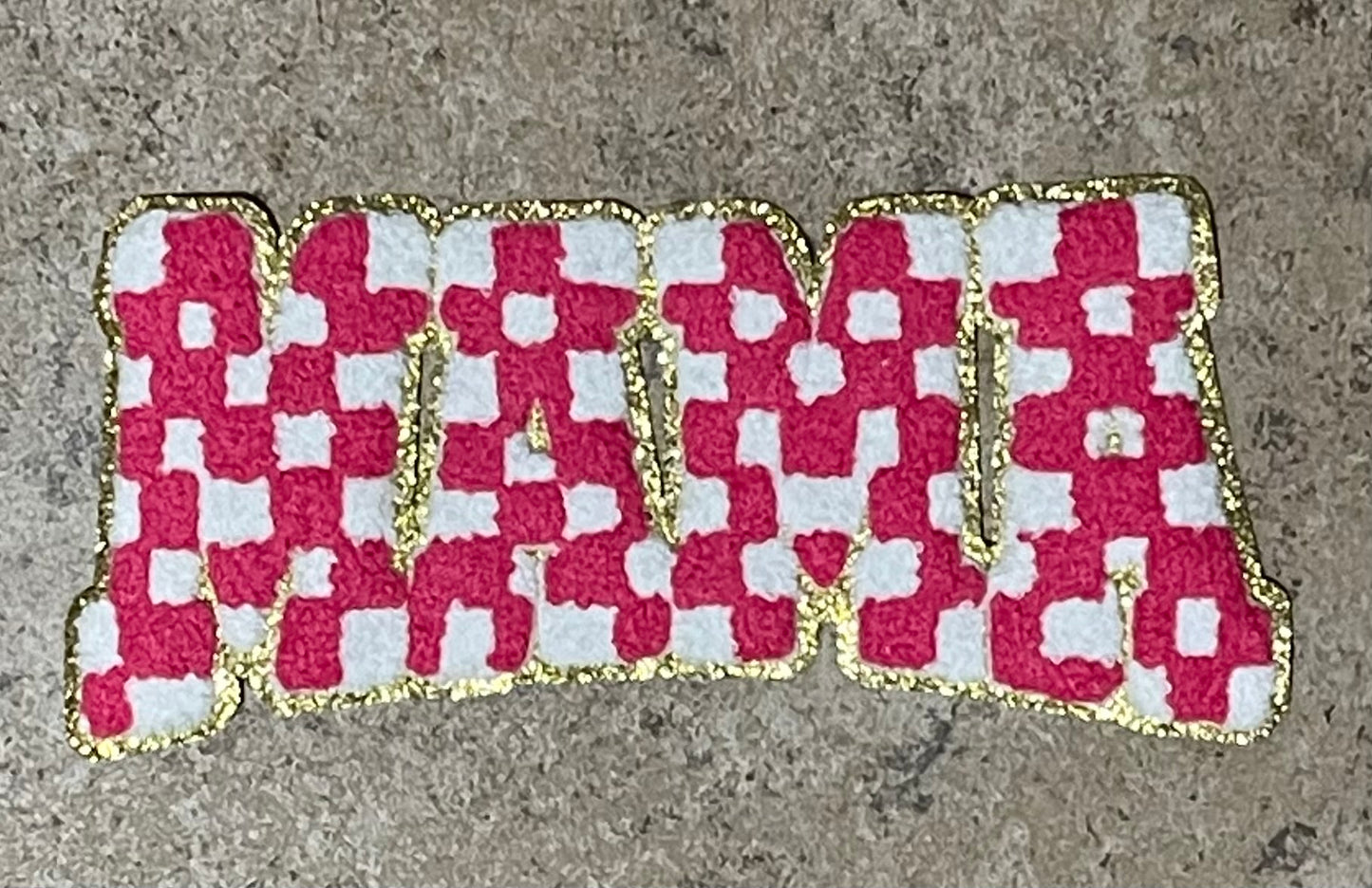 Mama Iron On Patch (Checkered Design-Assorted Colors)