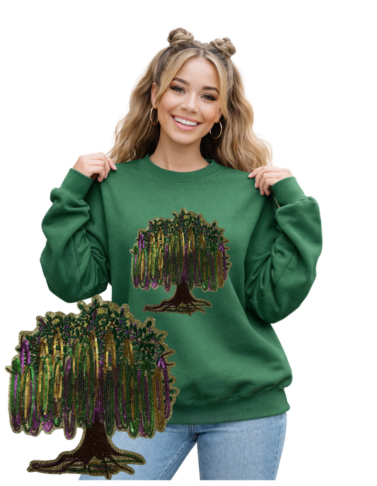 Mardi Gras Crewneck-Bead Tree