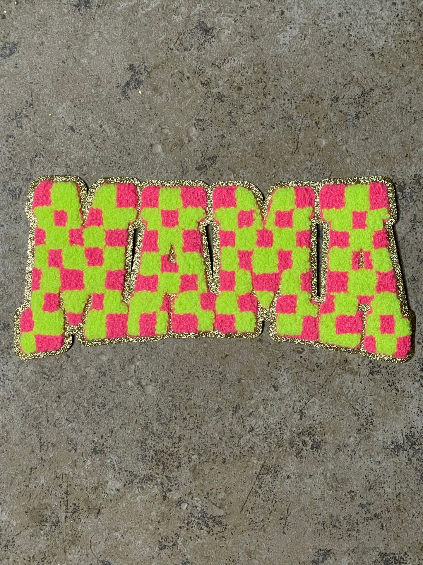 Mama Iron On Patch (Checkered Design-Assorted Colors)