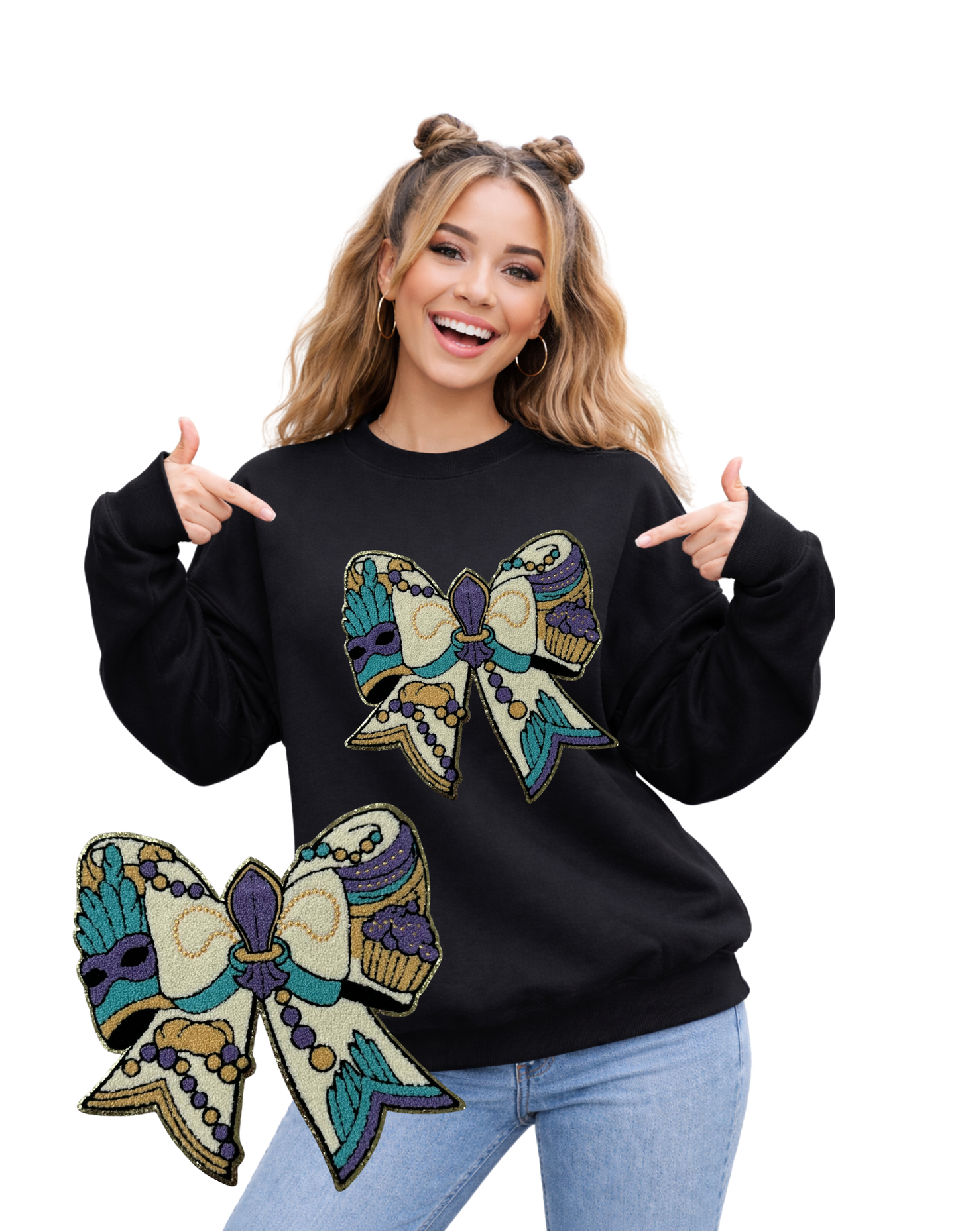 Mardi Gras Crewneck-Fleur de Lis Bow