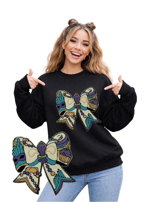 Mardi Gras Crewneck-Fleur de Lis Bow