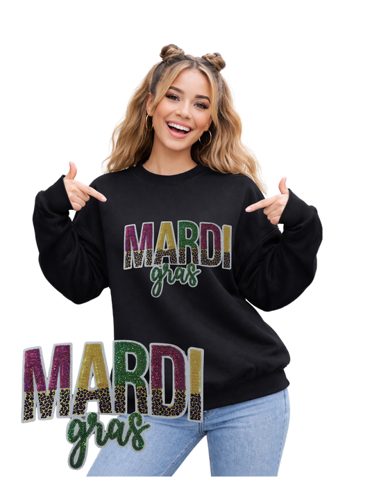 Mardi Gras Crewneck-Leopard Mardi Gras