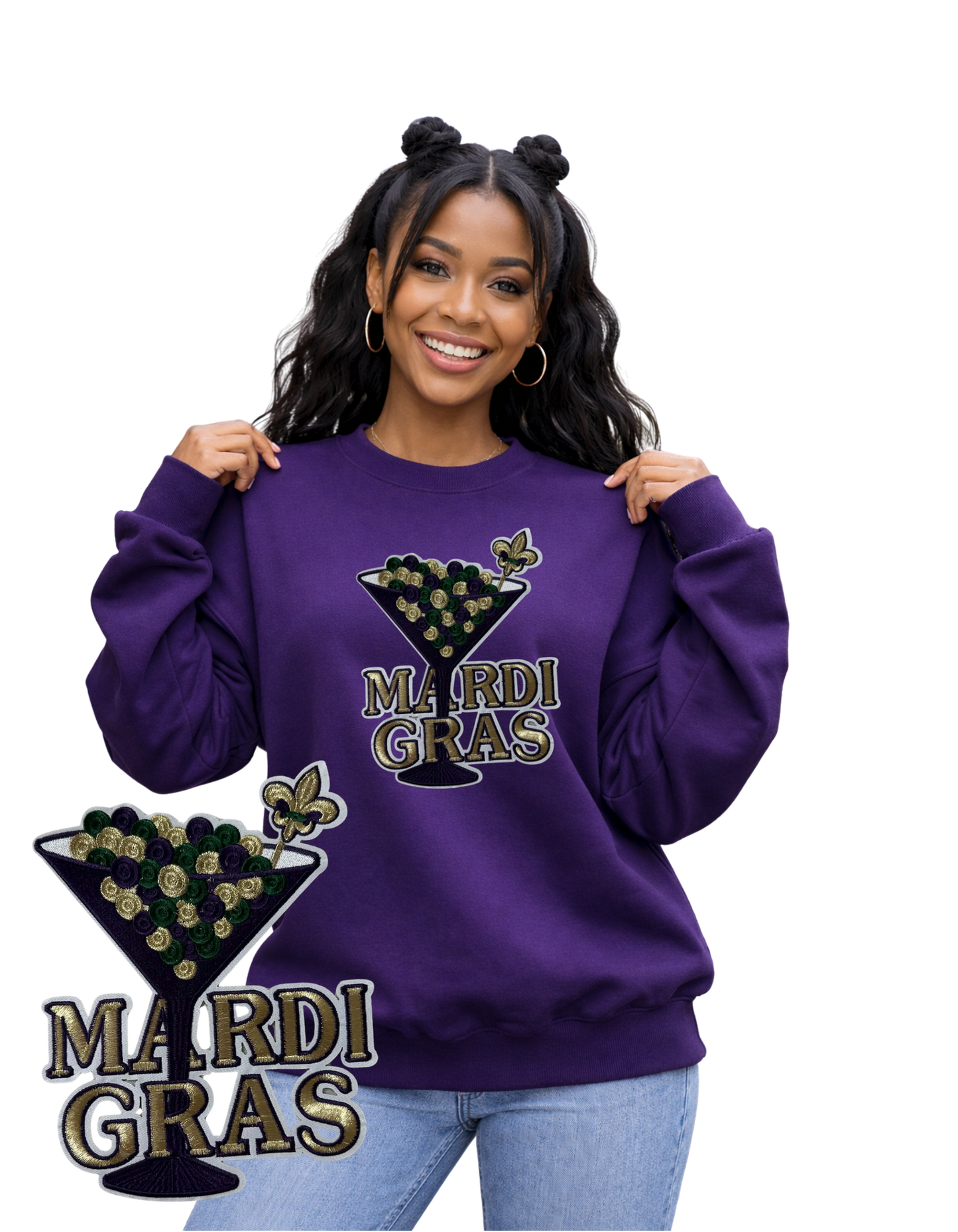 Mardi Gras Crewneck-Champagne Glass