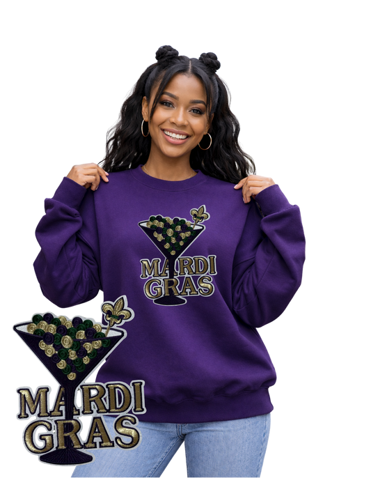 Mardi Gras Crewneck-Champagne Glass