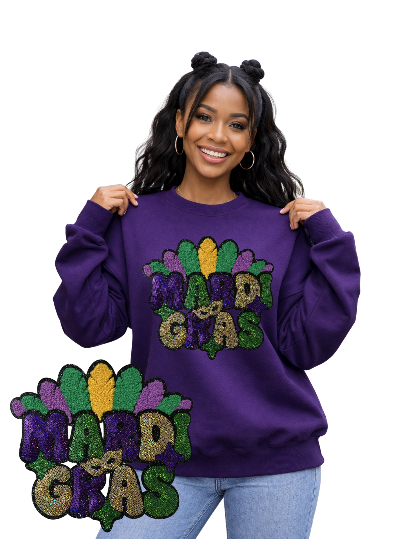 Mardi Gras Crewneck-Feathers
