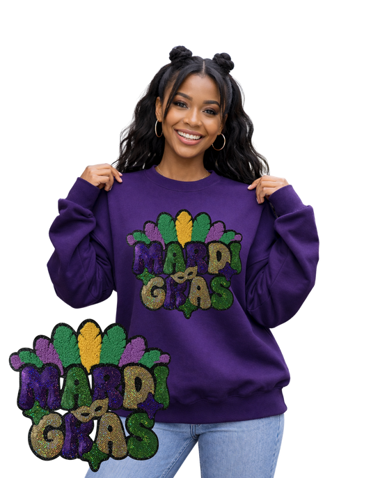 Mardi Gras Crewneck-Feathers