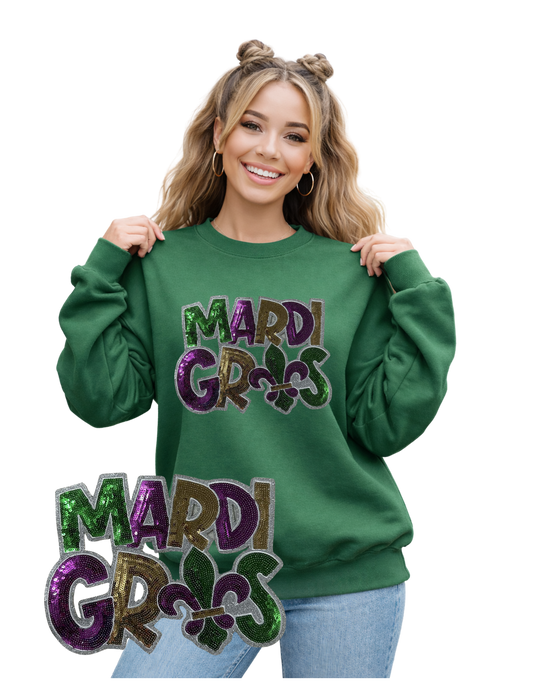 Mardi Gras Crewneck-Fleur de lis Glitter