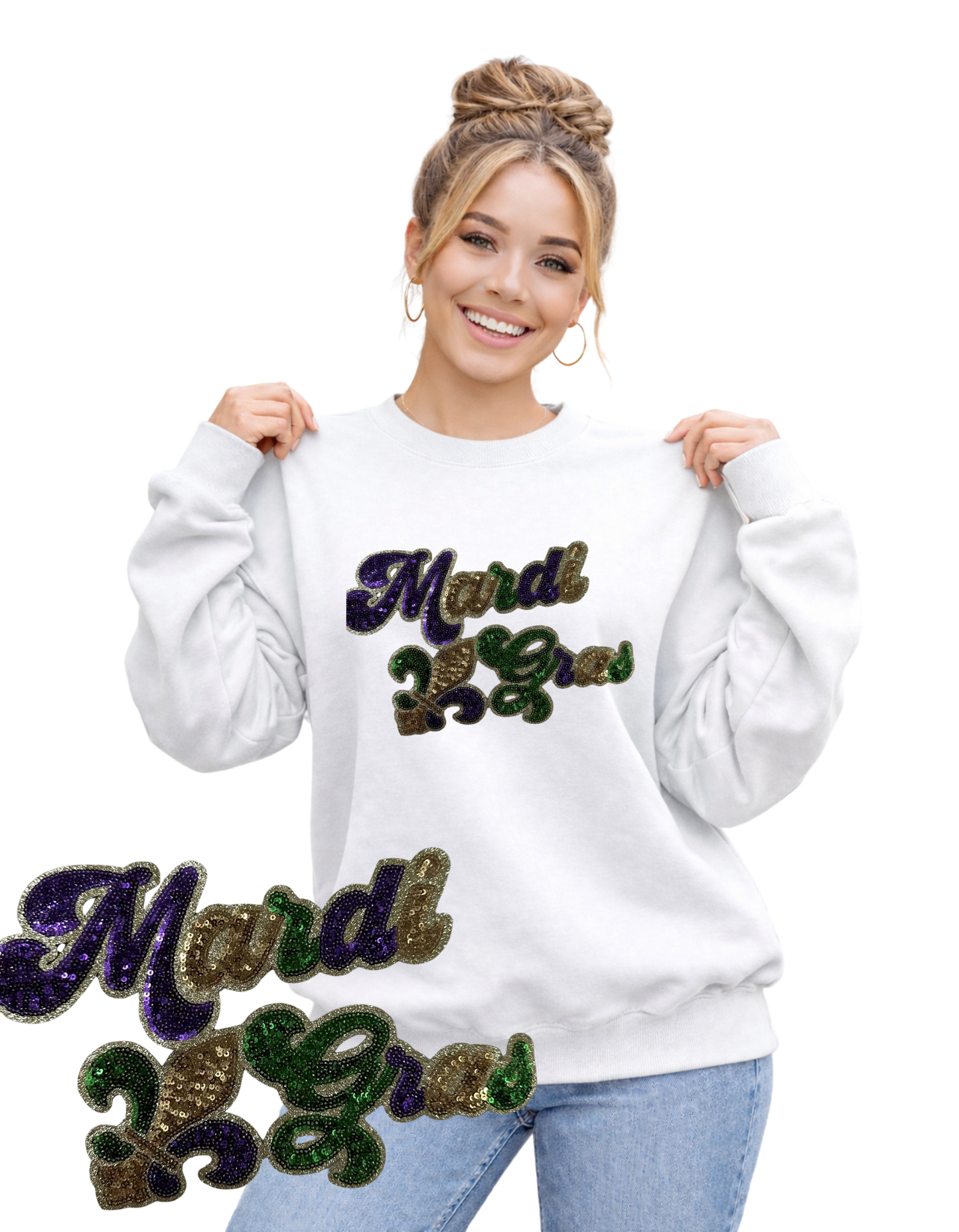 Mardi Gras Crewneck-Fleur de lis Glitter 2