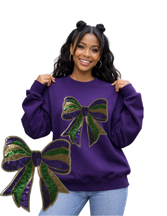 Mardi Gras Crewneck-Sequin Bow