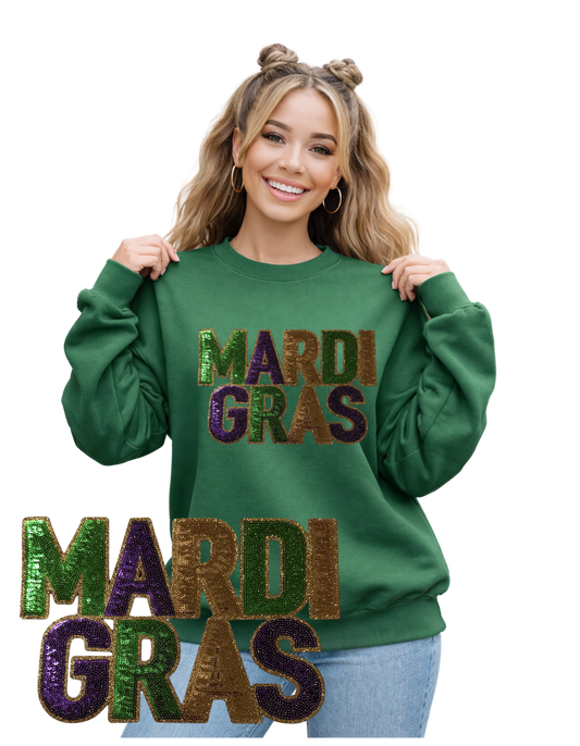 Mardi Gras Crewneck-Sequin Bow Mardi Gras