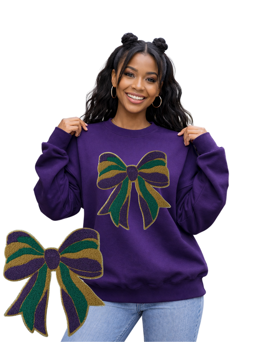 Mardi Gras Crewneck-Chenile Bow