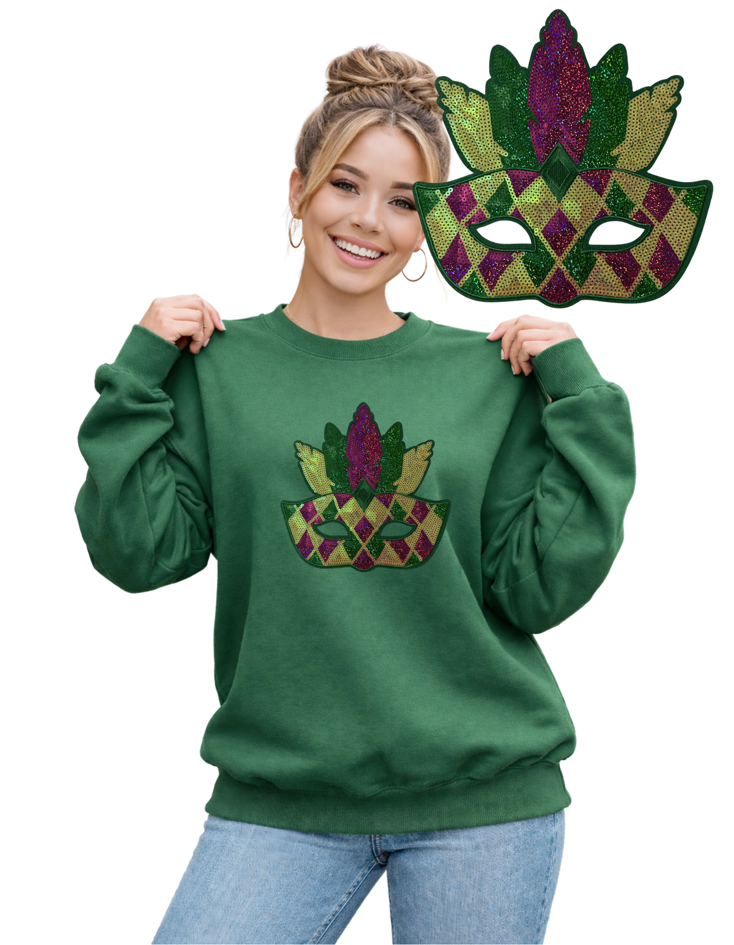 Mardi Gras Crewneck-Checkered Mask