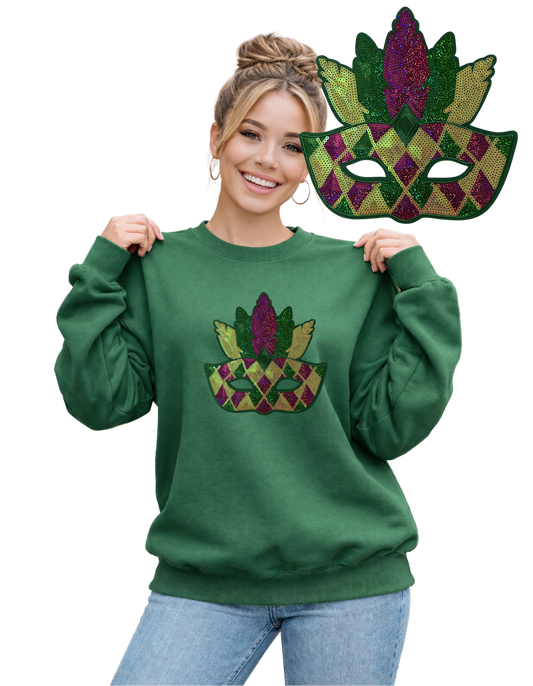 Mardi Gras Crewneck-Checkered Mask