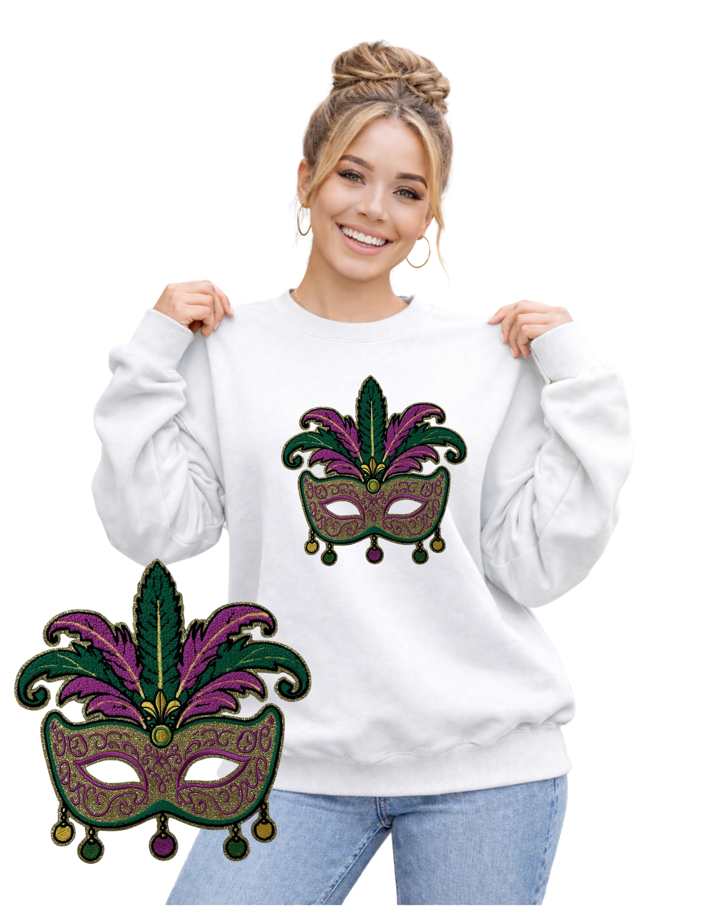 Mardi Gras Crewneck-Pink Mask
